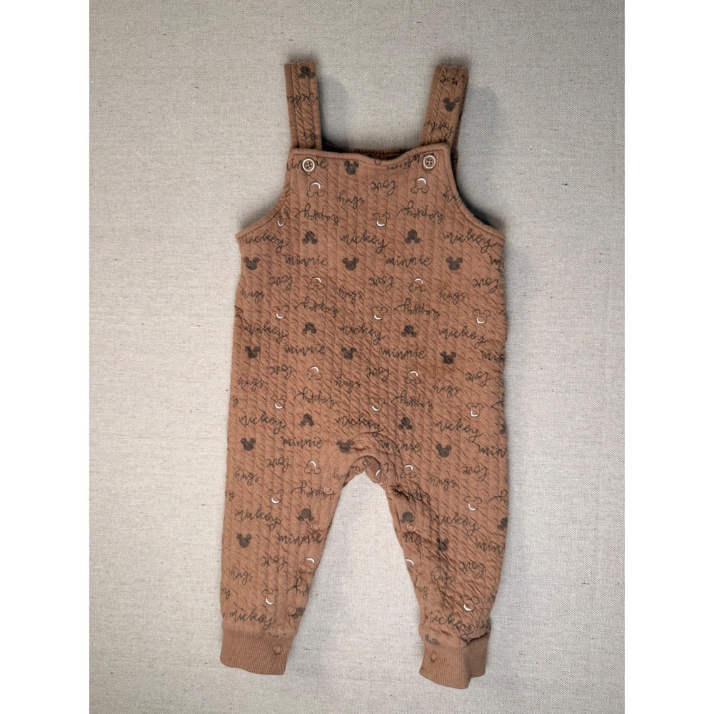 Disney Baby Mickey Minnie Mouse Quilted Overalls Brown 12M 03A9475MM